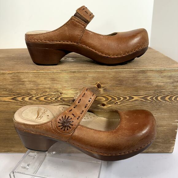 Dansko Mary Jane Brown Leather Mules Womens 36 Professional Comfort Shoes Clogs - Picture 1 of 8